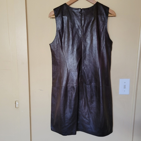 Dark brown Leather Sleeveless midi Dress - Picture 7 of 14